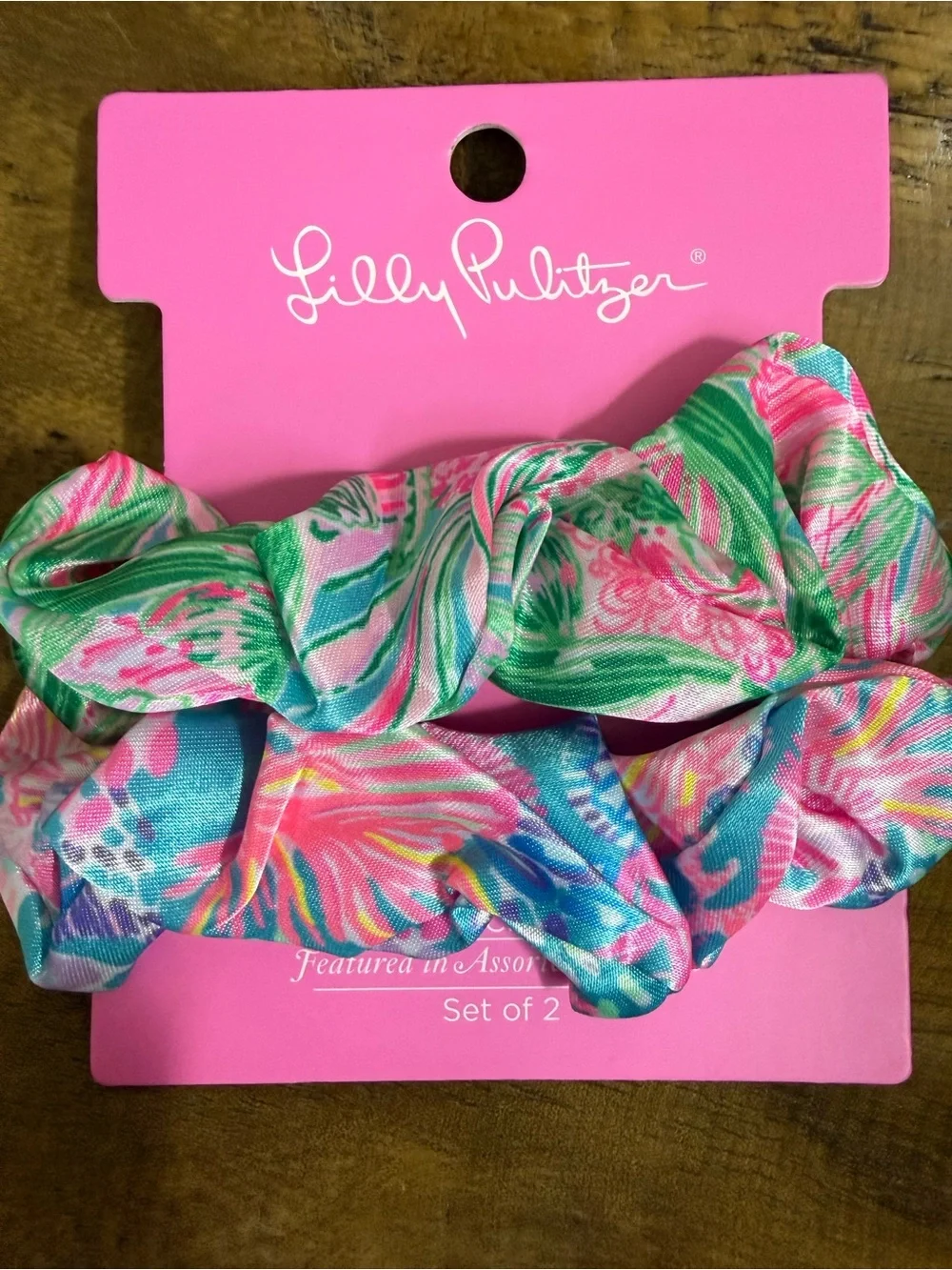 Lilly Pulitzer Pink & Green Floral Scrunchie Set of 2